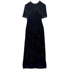 VINTAGE Sequin Beaded Cascade Silk High Slit Gown